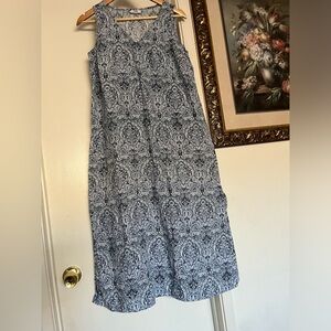 J. Jill Love Linen Blue Paisley Midi Dress Size S